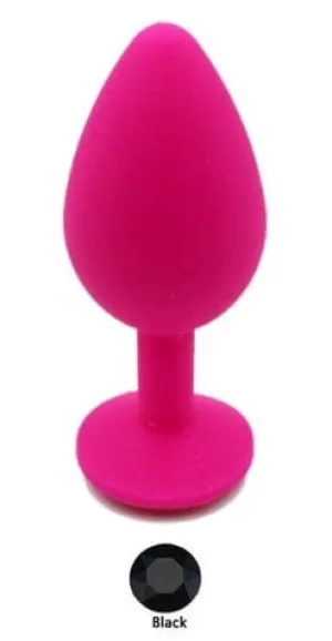 0479AE  Soft Silicone Butt Plug, Large Hot Pink Plug, Black Crystal  - LAST CHANCE - Final Closeout!