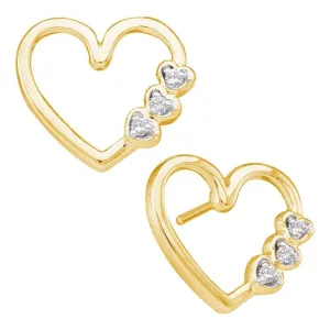10K Yellow Gold Round Diamond Simple Heart Screwback Earrings 1/12 Cttw