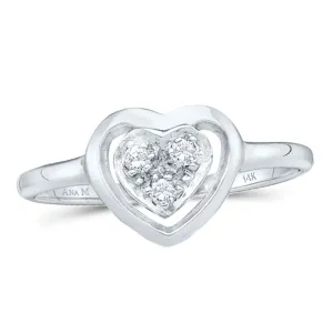 10kt White Gold Womens Round Diamond Simple Heart Cluster Ring 1/20 Cttw
