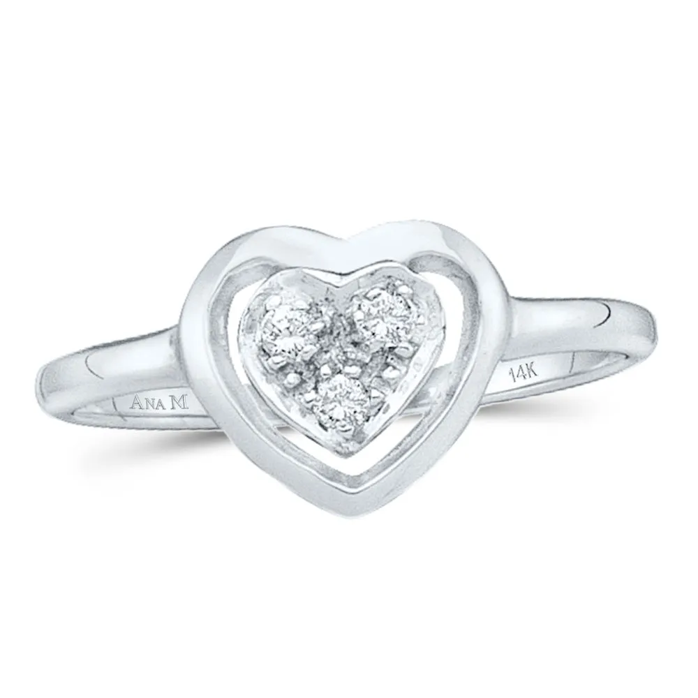 10kt White Gold Womens Round Diamond Simple Heart Cluster Ring 1/20 Cttw