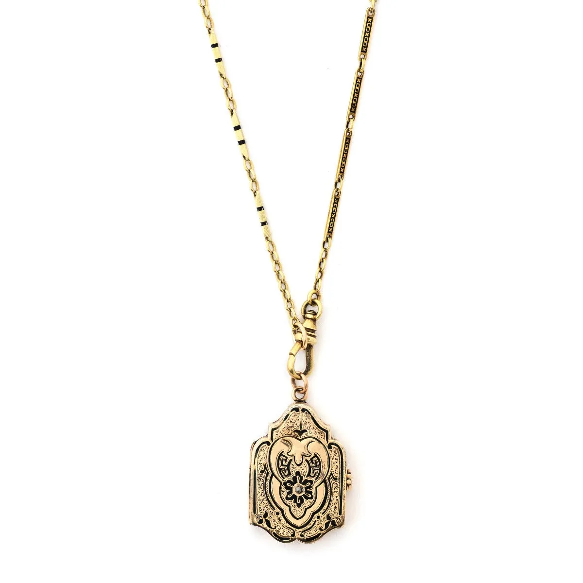 12K Rose Gold Enamel Shield Antique Locket