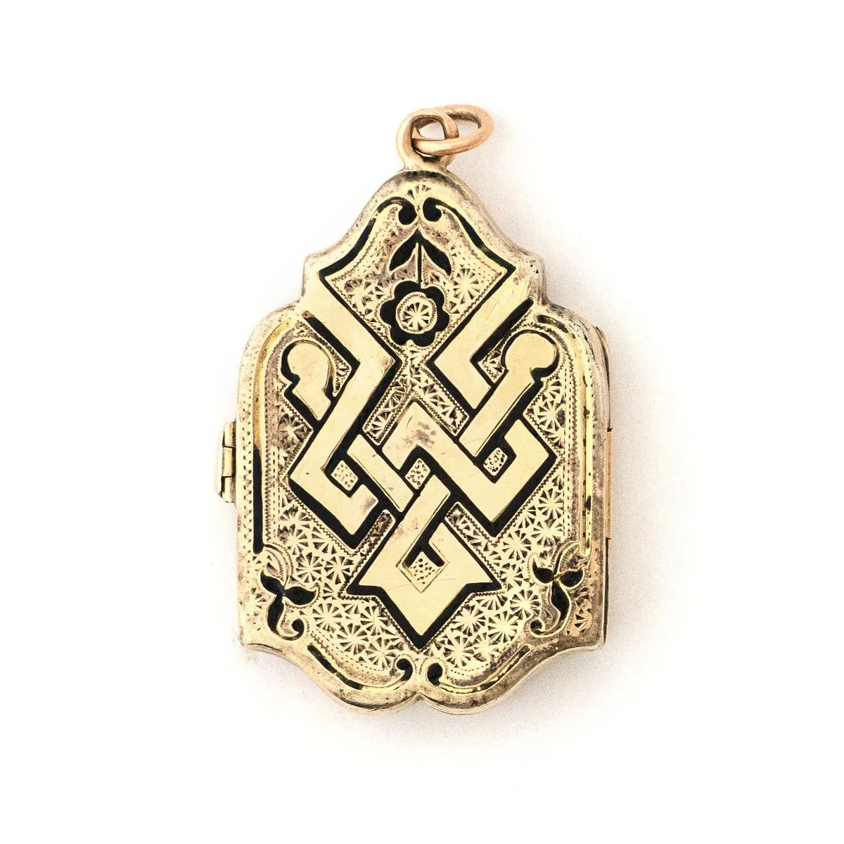 12K Rose Gold Enamel Shield Antique Locket
