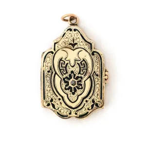 12K Rose Gold Enamel Shield Antique Locket