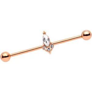 14 Gauge Clear Gem Rose Gold IP Enchant Industrial Barbell 35mm