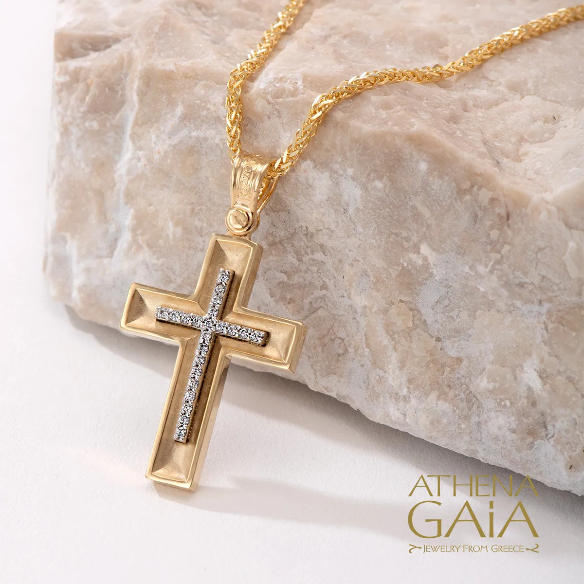 14k Gold Hidden Light Pave Latin Cross
