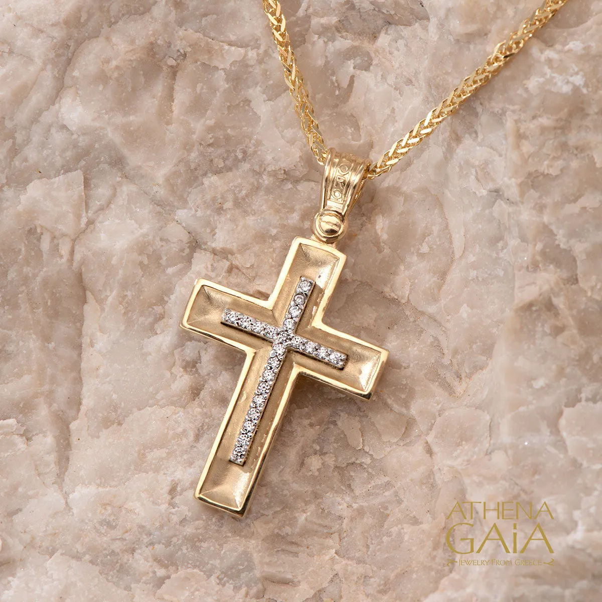 14k Gold Hidden Light Pave Latin Cross