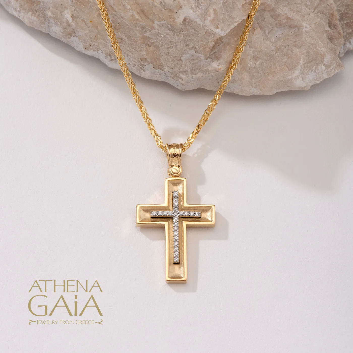 14k Gold Hidden Light Pave Latin Cross