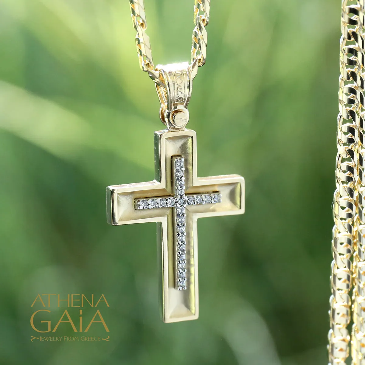 14k Gold Hidden Light Pave Latin Cross