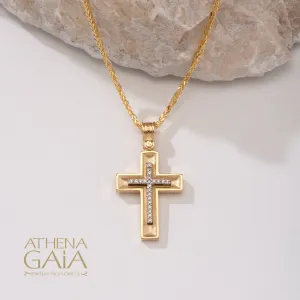14k Gold Hidden Light Pave Latin Cross