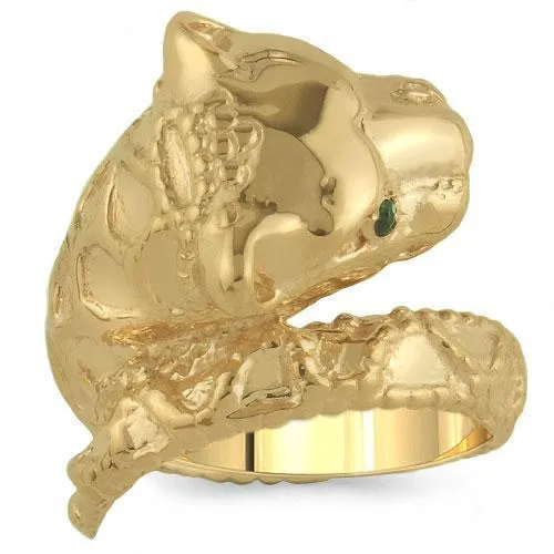 14K Solid Yellow Gold Womens Emerald Tiger Animal Ring 0.06 Ctw