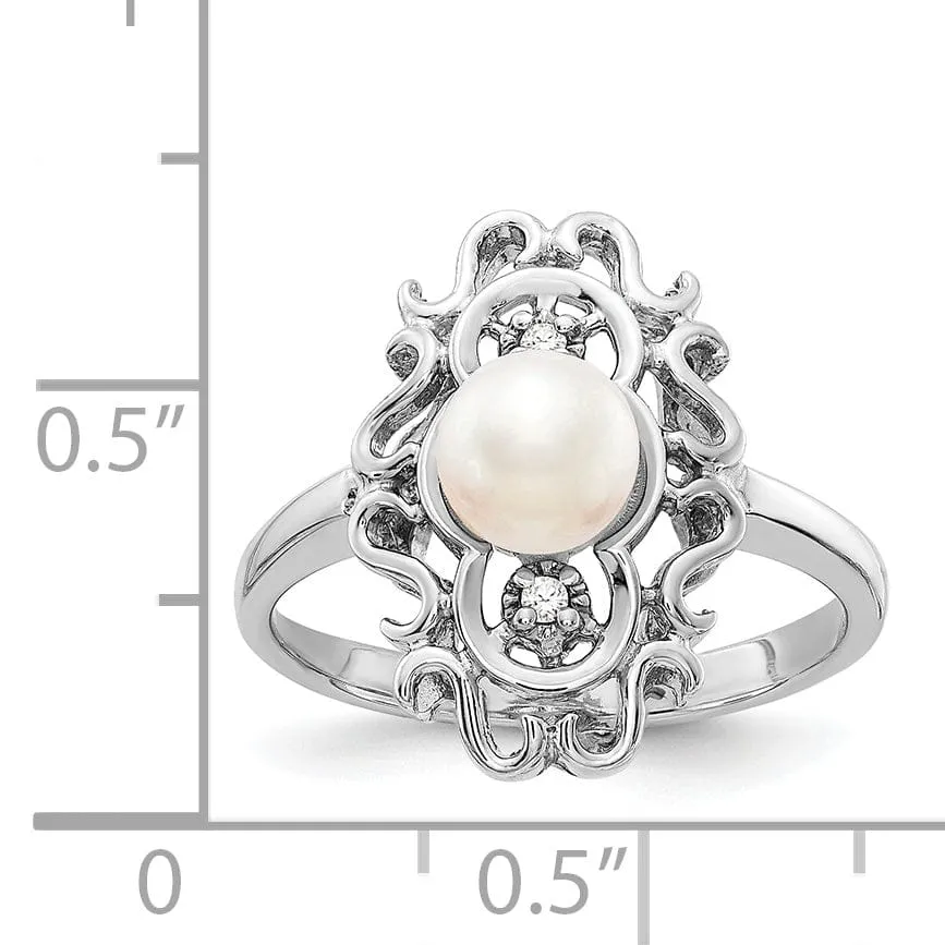 14k White Gold Polished Pearl Diamond Ring