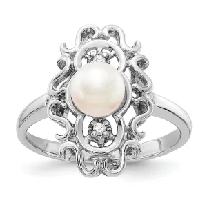 14k White Gold Polished Pearl Diamond Ring