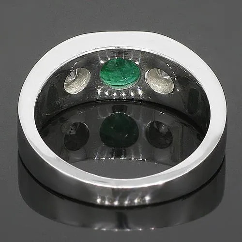 14K White Solid Gold Mens Diamond Emerald Ring 2.15 Ctw