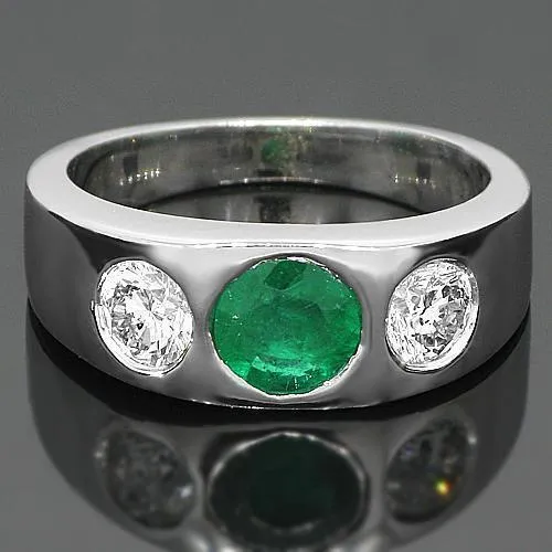14K White Solid Gold Mens Diamond Emerald Ring 2.15 Ctw