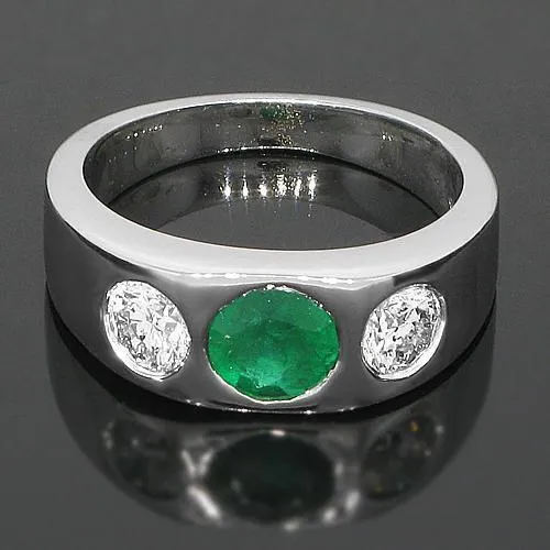 14K White Solid Gold Mens Diamond Emerald Ring 2.15 Ctw