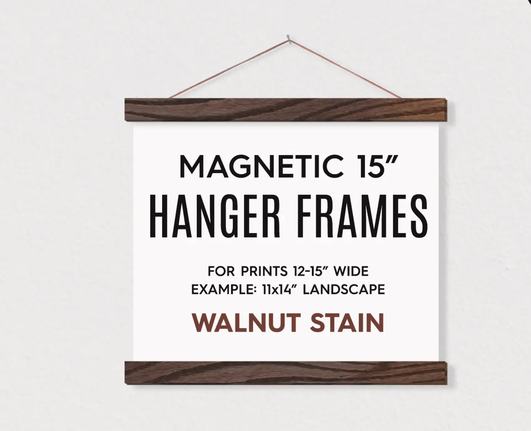 15" Magnetic Wooden Hanger Frame Walnut Finish