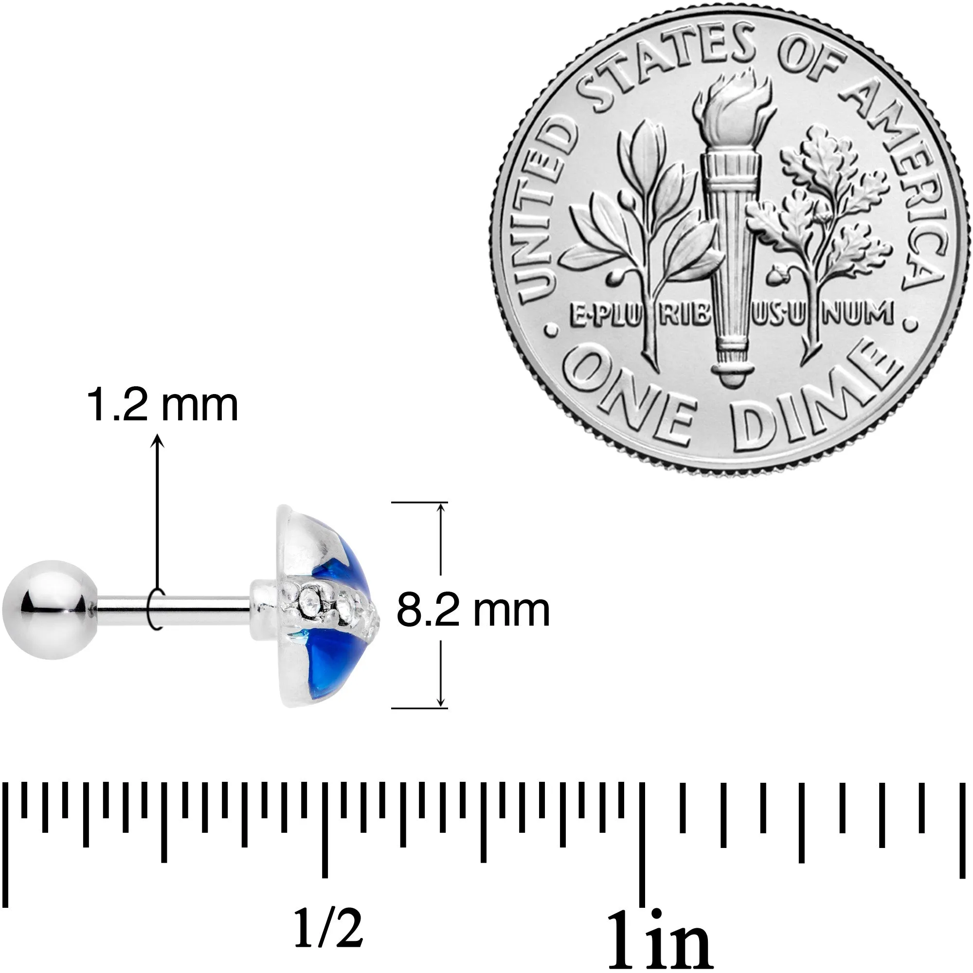 16 Gauge 1/4 Clear Gem Blue Planet Saturn Cartilage Tragus Earring