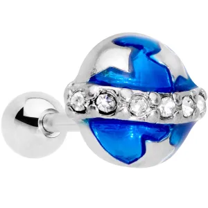 16 Gauge 1/4 Clear Gem Blue Planet Saturn Cartilage Tragus Earring
