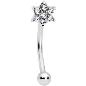 16 Gauge 3/8 Clear Gem Six Petal Flower Curved Eyebrow Ring