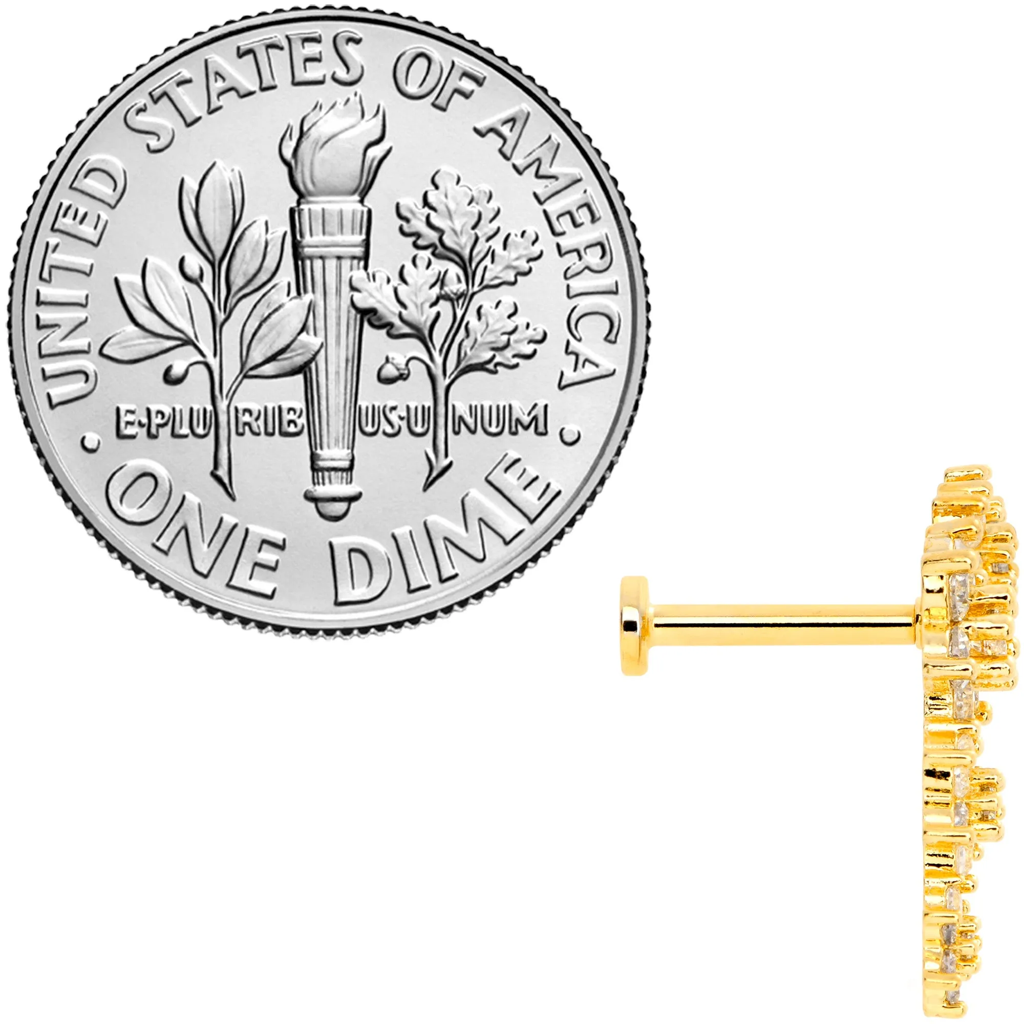 16 Gauge 5/16 Clear CZ Gem Gold Tone Floral Internal Thread Labret
