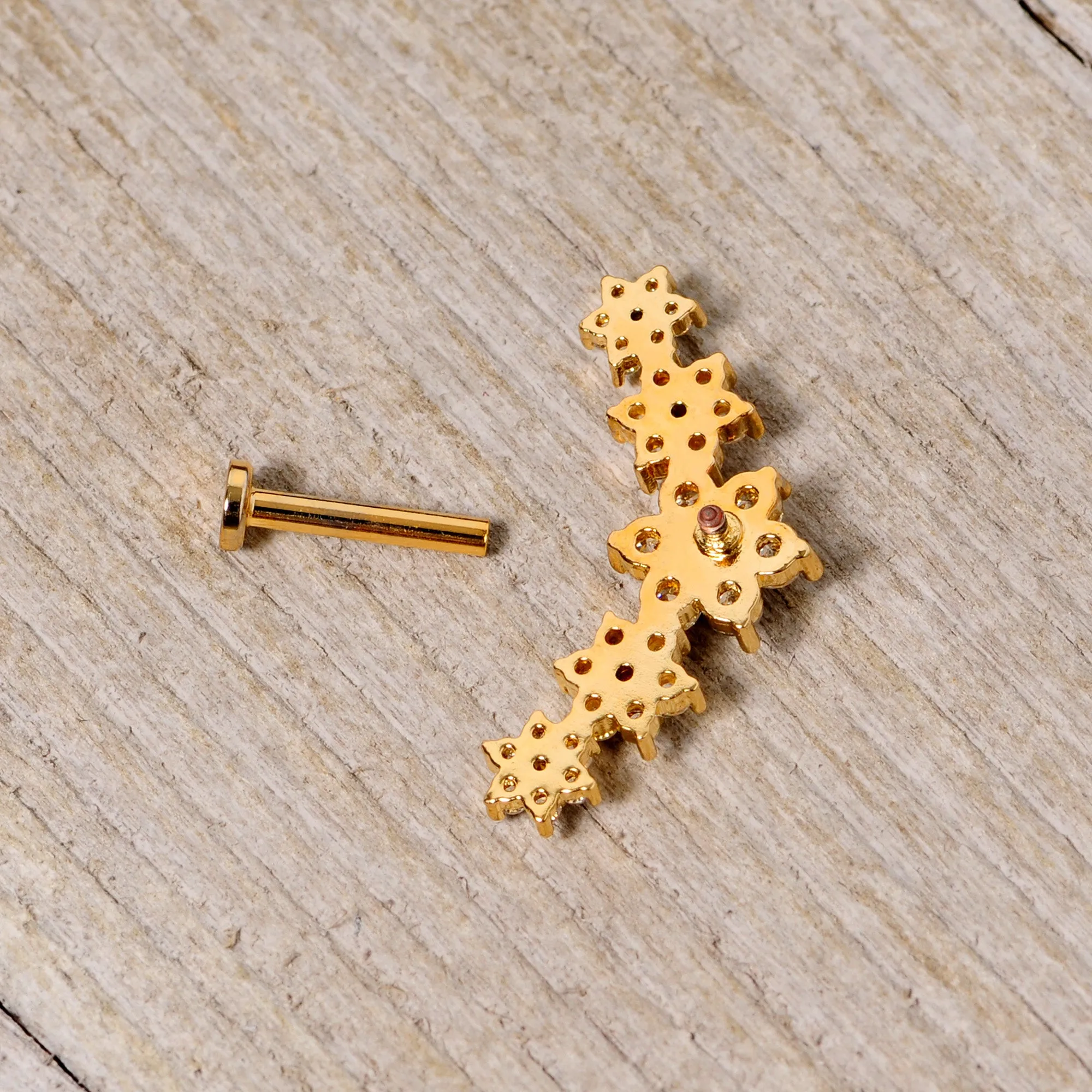 16 Gauge 5/16 Clear CZ Gem Gold Tone Floral Internal Thread Labret