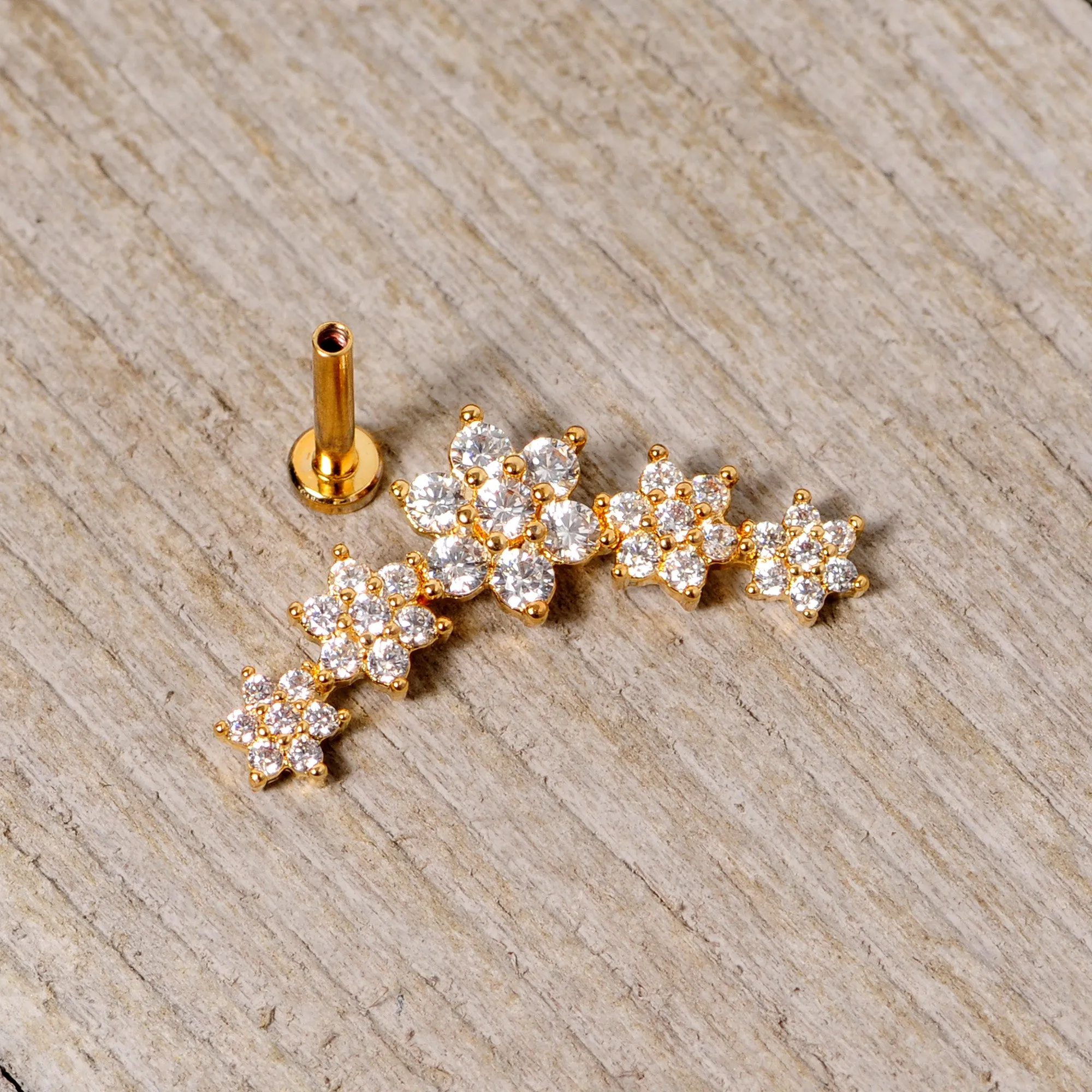 16 Gauge 5/16 Clear CZ Gem Gold Tone Floral Internal Thread Labret