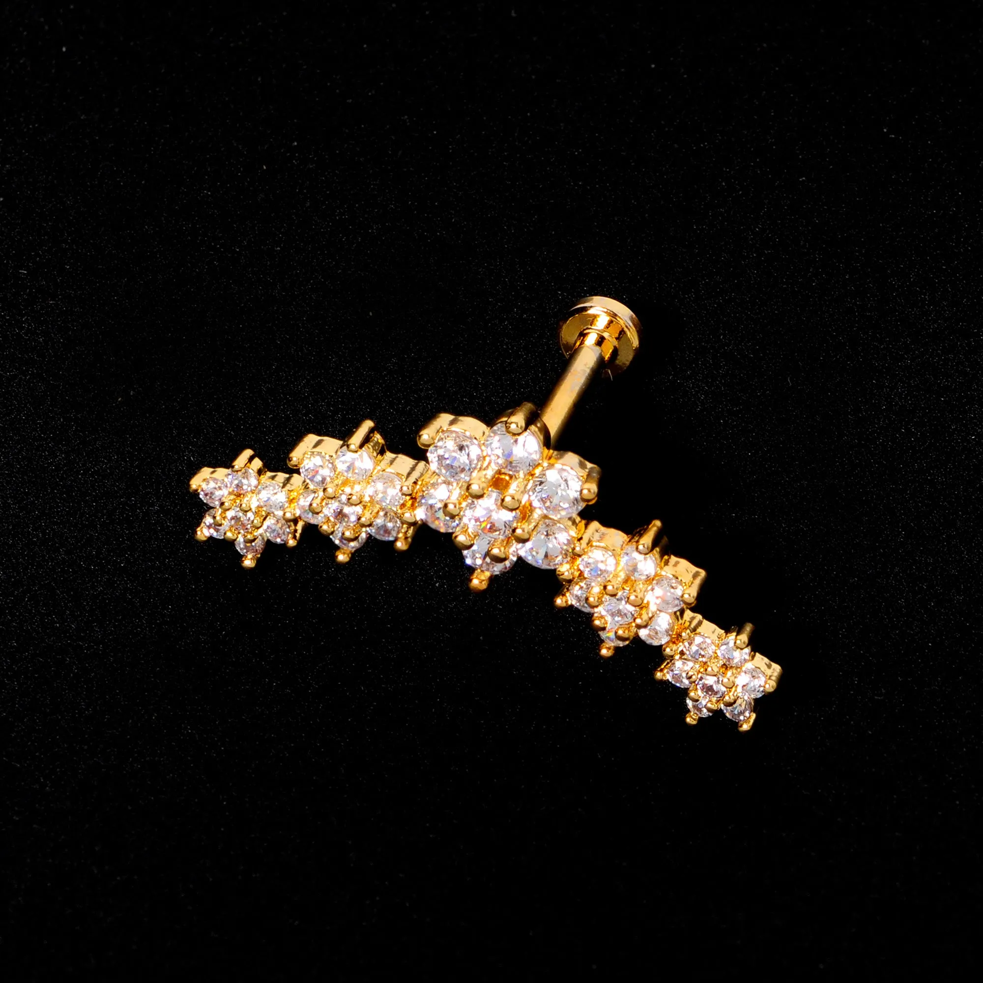 16 Gauge 5/16 Clear CZ Gem Gold Tone Floral Internal Thread Labret