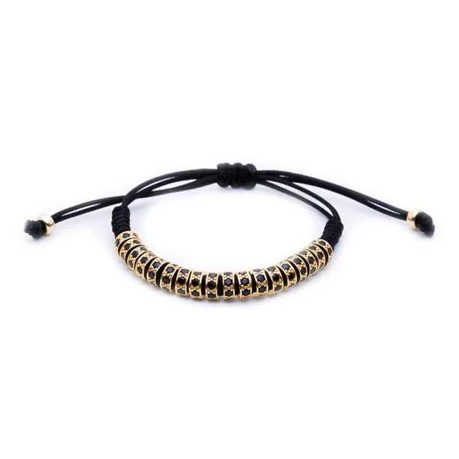 18K Gold Black Diamonds Stoppers Macrame Bracelet - Black