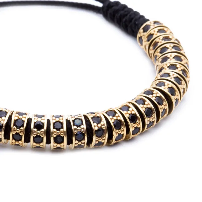 18K Gold Black Diamonds Stoppers Macrame Bracelet - Black
