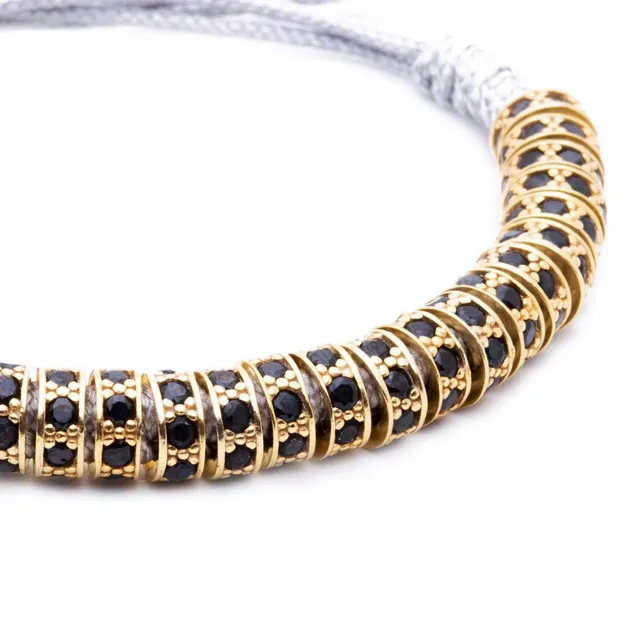 18K Gold Black Diamonds Stoppers Macrame Bracelet - Grey