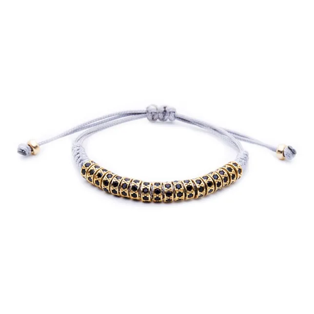 18K Gold Black Diamonds Stoppers Macrame Bracelet - Grey