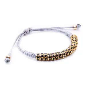 18K Gold Black Diamonds Stoppers Macrame Bracelet - Grey