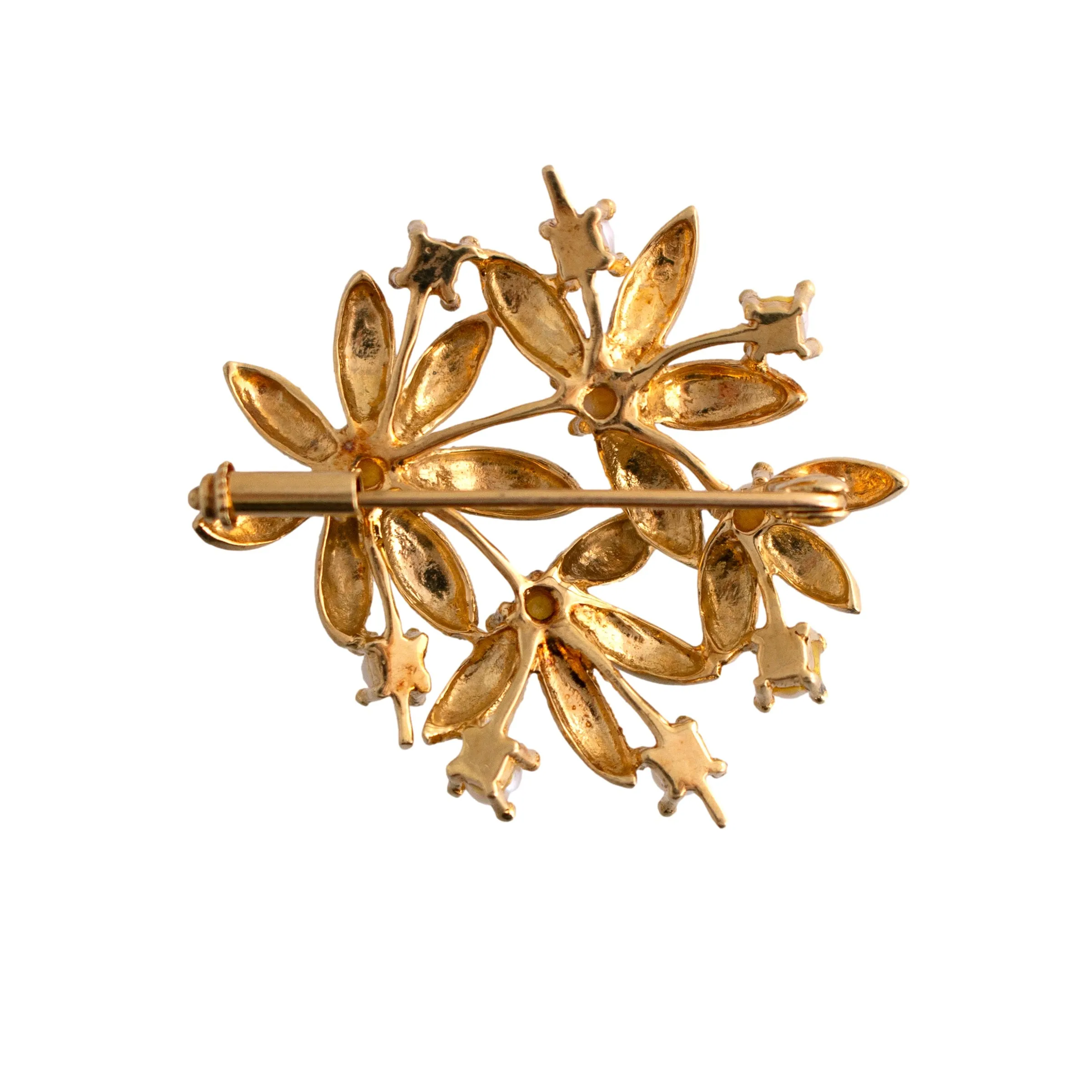 18K Gold Floral Pearl Brooch