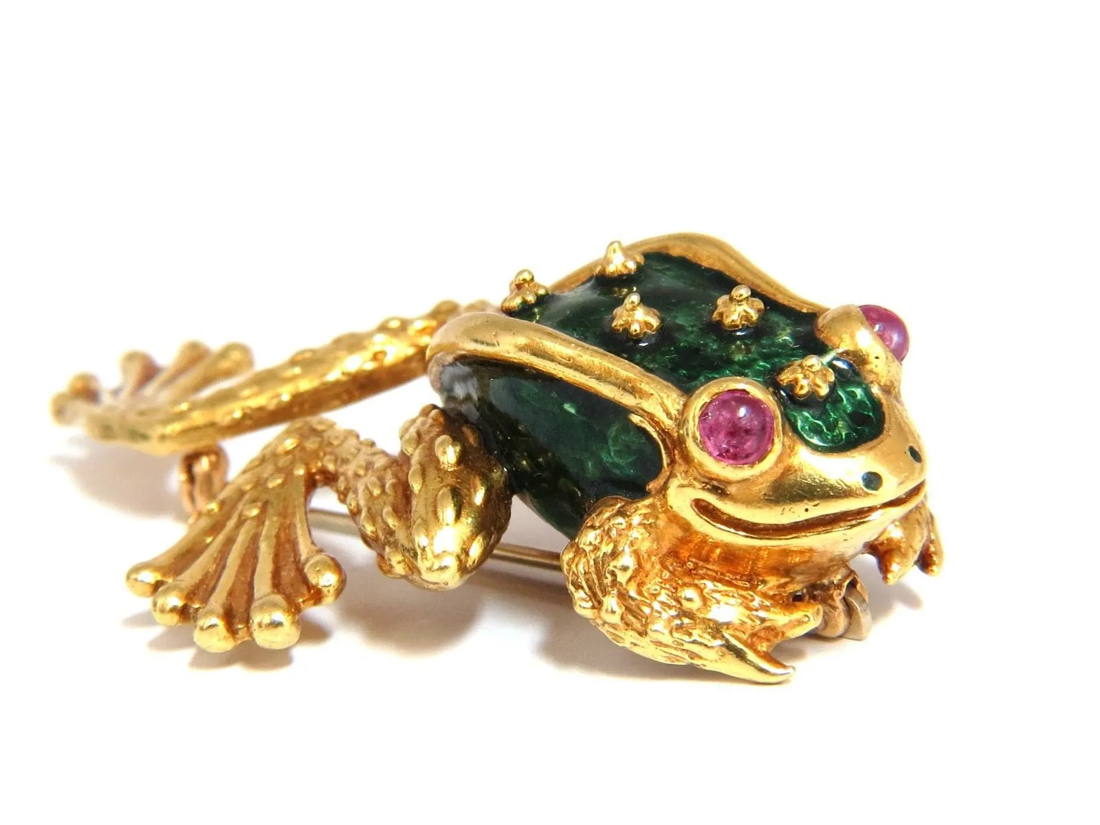 18KT TOAD PIN GREEN ENAMEL INTRICATE DETAIL 3D VINTAGE UNIQUE