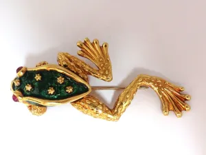 18KT TOAD PIN GREEN ENAMEL INTRICATE DETAIL 3D VINTAGE UNIQUE