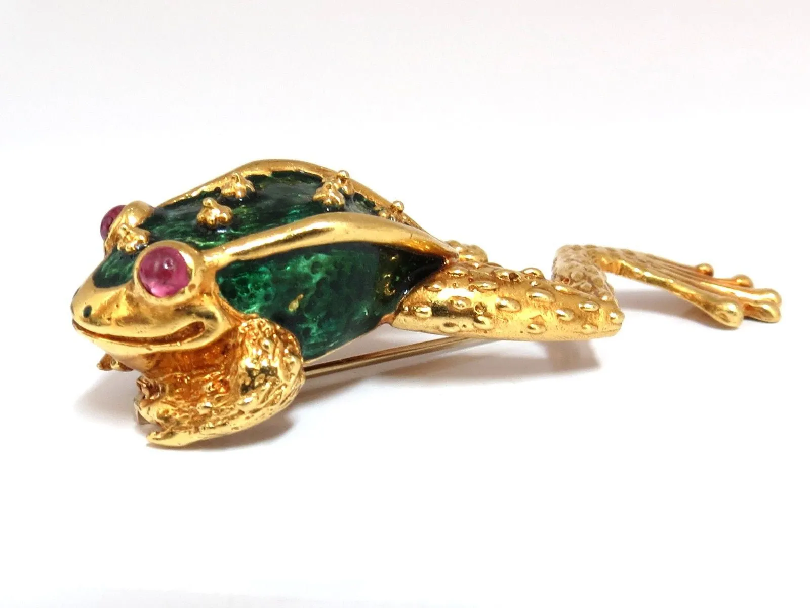 18KT TOAD PIN GREEN ENAMEL INTRICATE DETAIL 3D VINTAGE UNIQUE