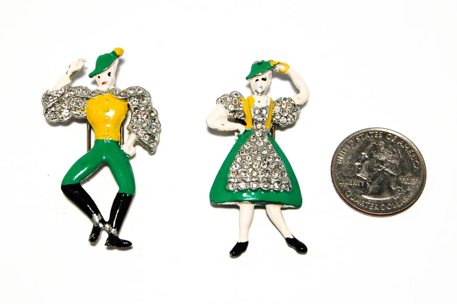 1940's Alpine Dancing Couple Fur Clips by Coro