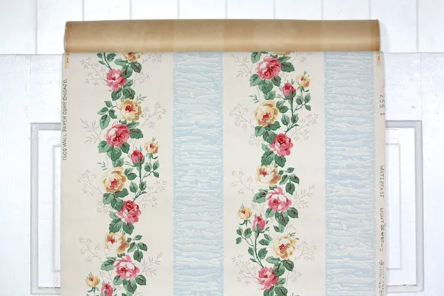 1940s Floral Stripe Vintage Wallpaper