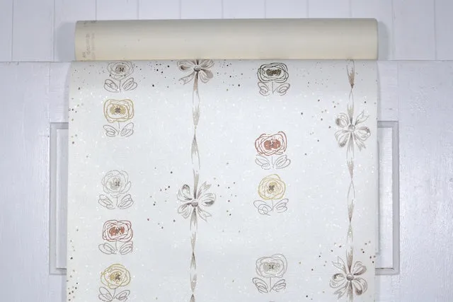 1950s Floral Stripe Vintage Wallpaper