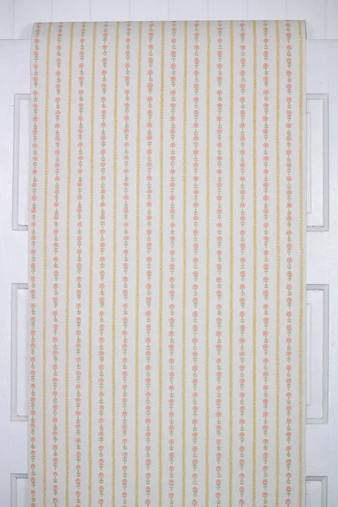 1960s Floral Stripe Vintage Wallpaper