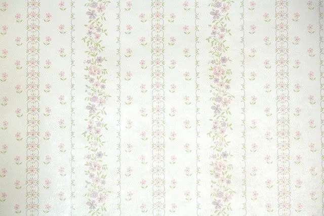 1960s Floral Stripe Vintage Wallpaper