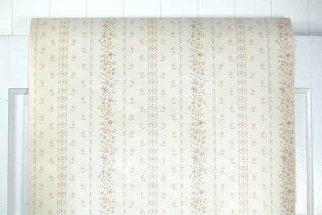1960s Floral Stripe Vintage Wallpaper