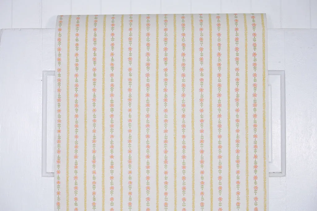 1960s Floral Stripe Vintage Wallpaper