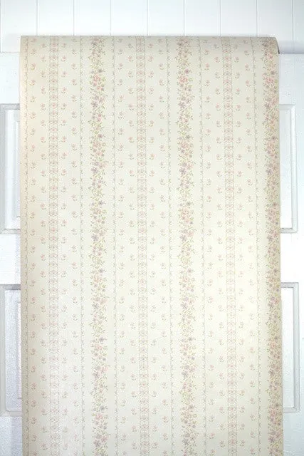 1960s Floral Stripe Vintage Wallpaper