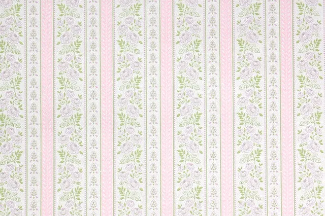 1960s Floral Stripe Vintage Wallpaper
