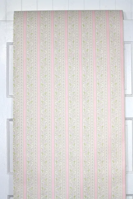 1960s Floral Stripe Vintage Wallpaper