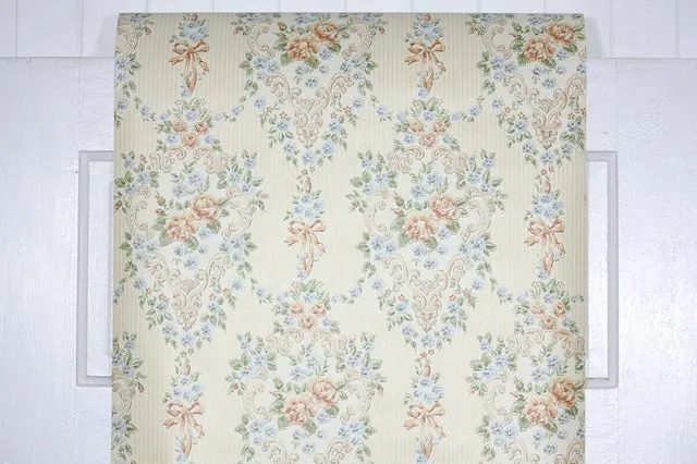 1970s Floral Damask Vintage Wallpaper