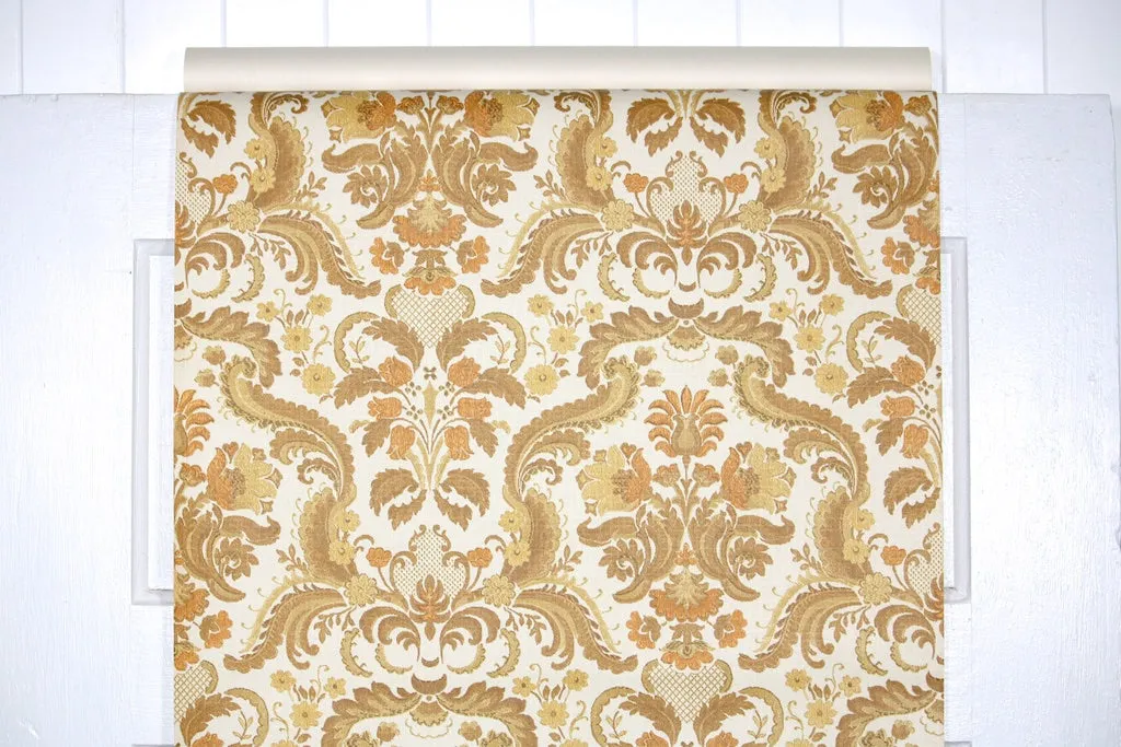 1970s Floral Damask Vintage Wallpaper