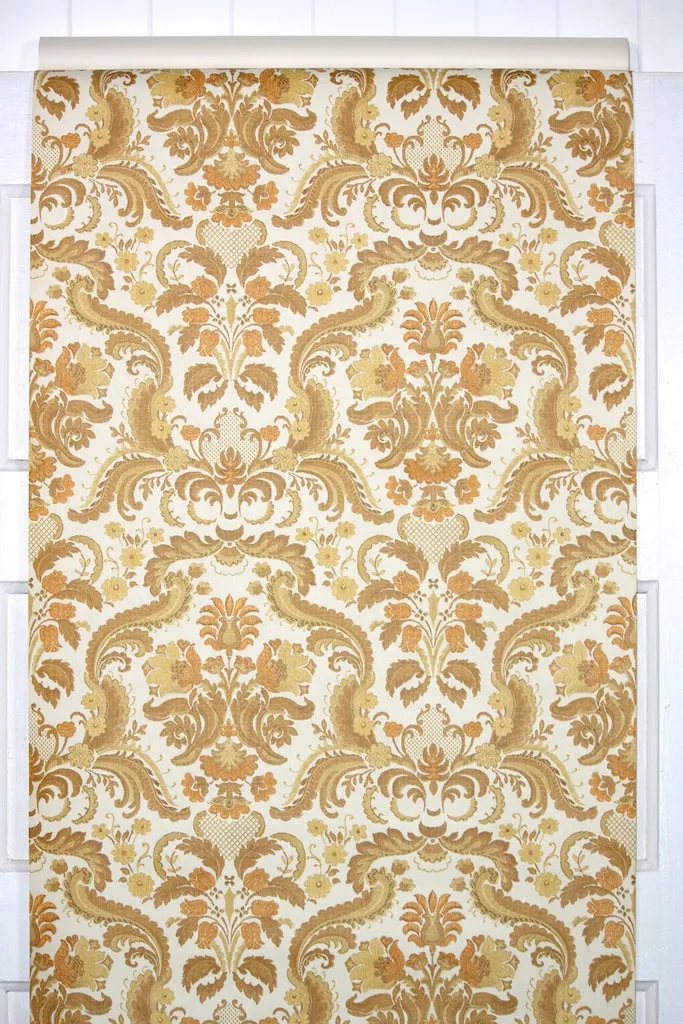 1970s Floral Damask Vintage Wallpaper