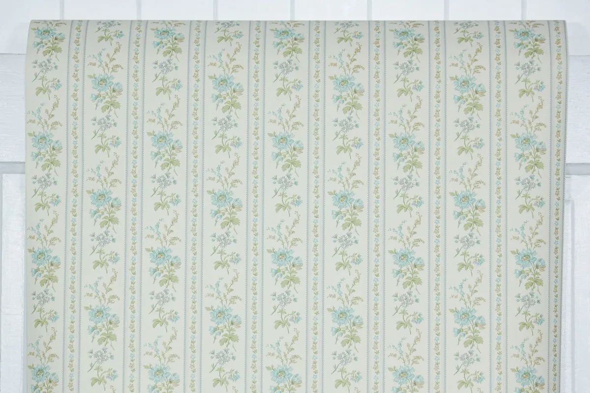 1970s Floral Stripe Vintage Wallpaper